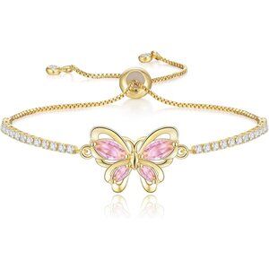 Women's Pink Butterfly Dainty Trendy Adjustable Tennis Slide Bracelets Jewelry